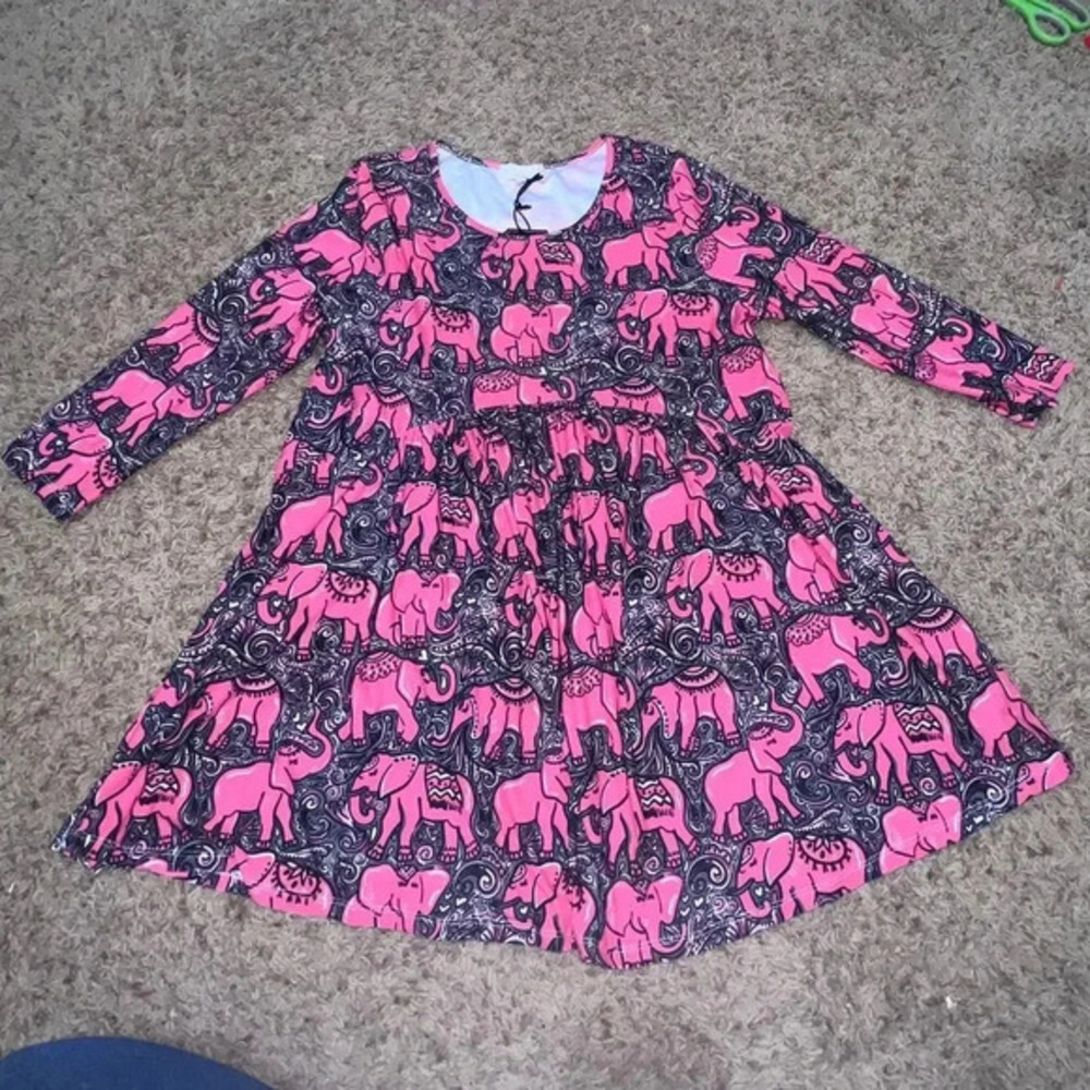 NWT Simply Southern PINK Elephant Print Tunic Top Women's LARGE 3/4 Sleeve